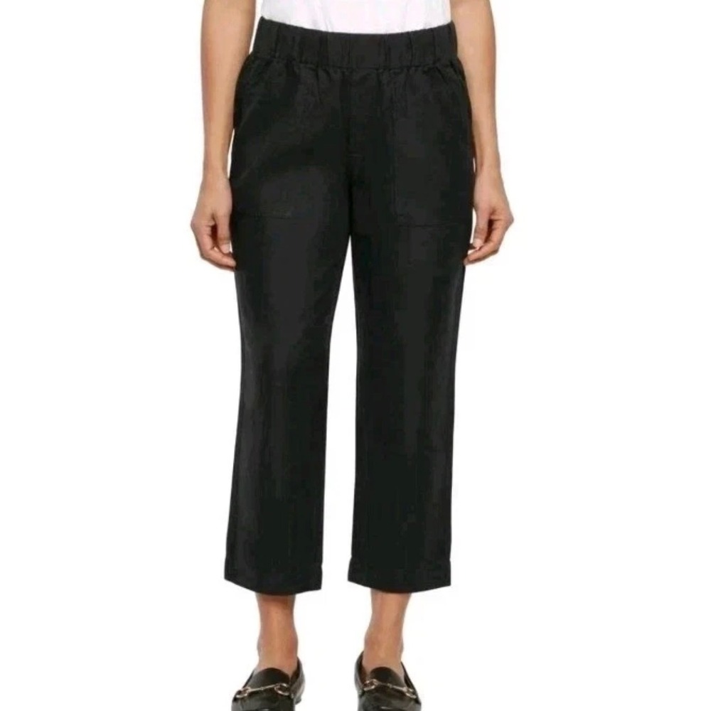 Banana Republic Womens Tapered Crop Pants Black Linen Blend Elastic Waist •S•